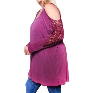 Terra & Sky Cold Shoulder Top Lace Sleeve Tunic Blouse Plus‎ Size 1X